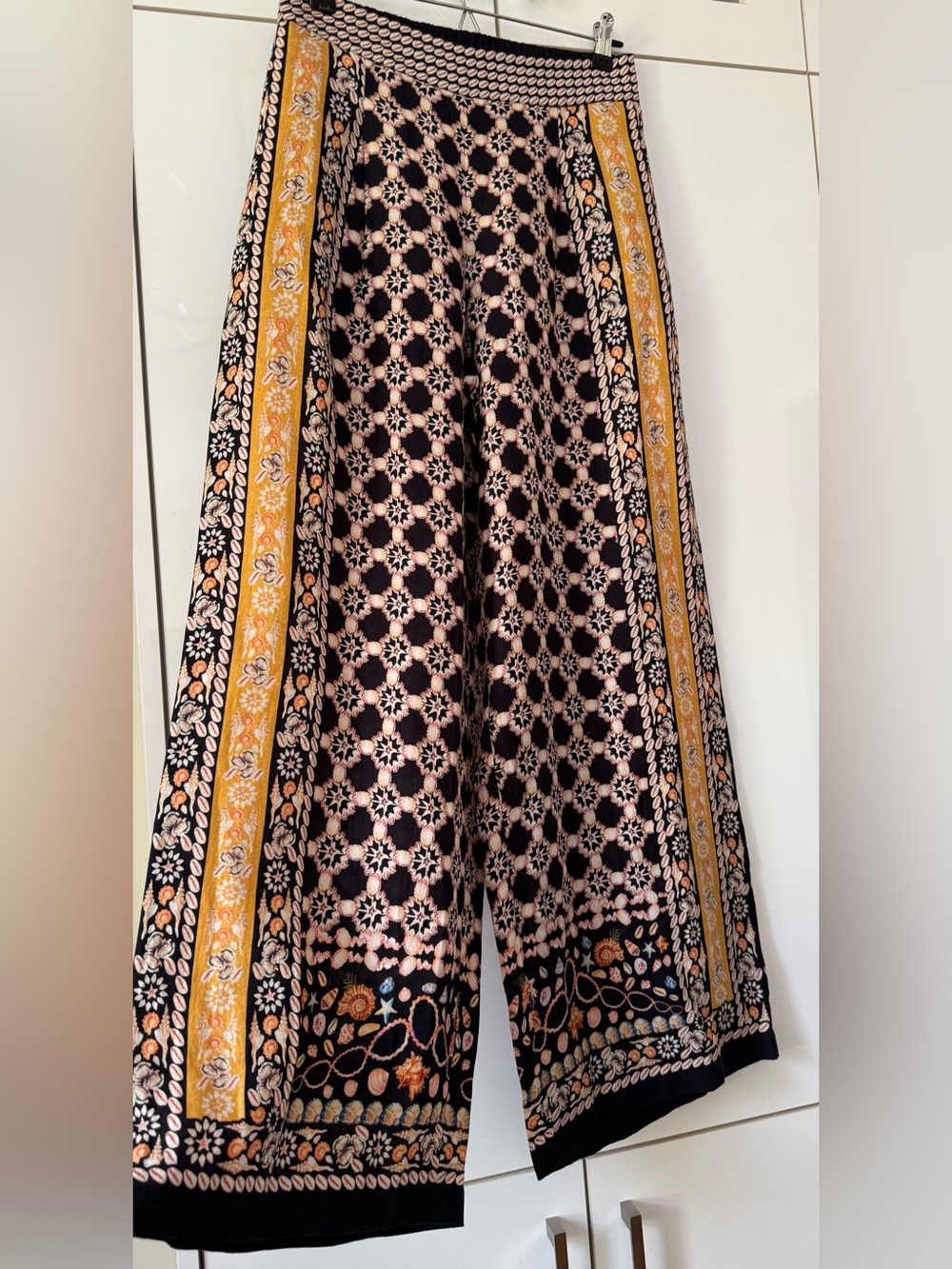 NWT Size S - Ranna Gill Printed Linen Wide-Leg Pants w Pockets (US$ 118)